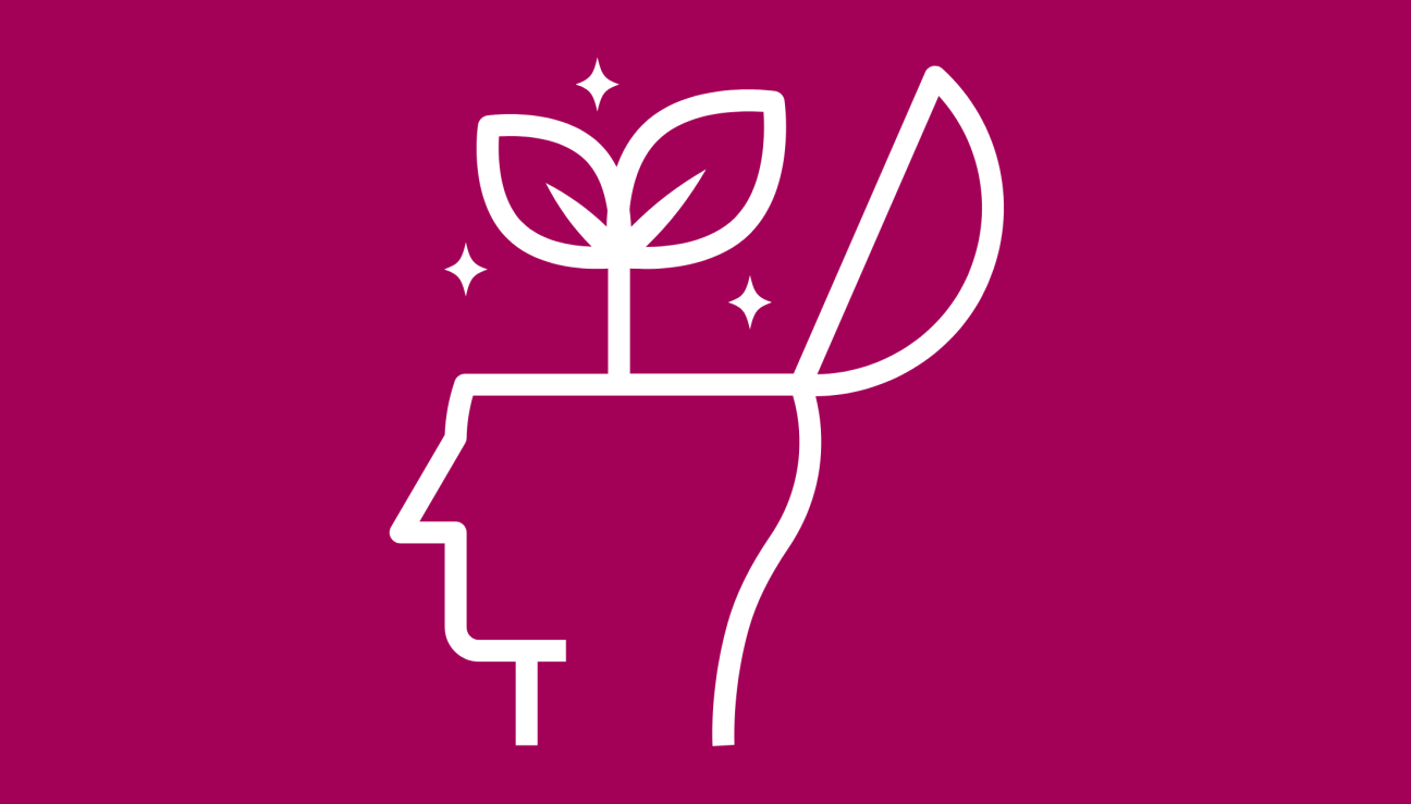 Outline of a head with the top open like a box, and a plant growing