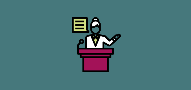 An illustration of someone speaking at a lectern
