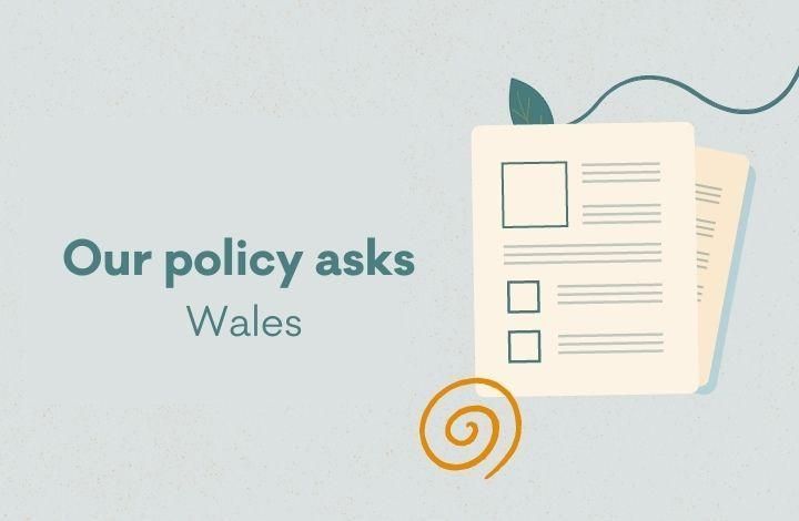 Graphic of some paper and the words 'Our policy asks. Wales'