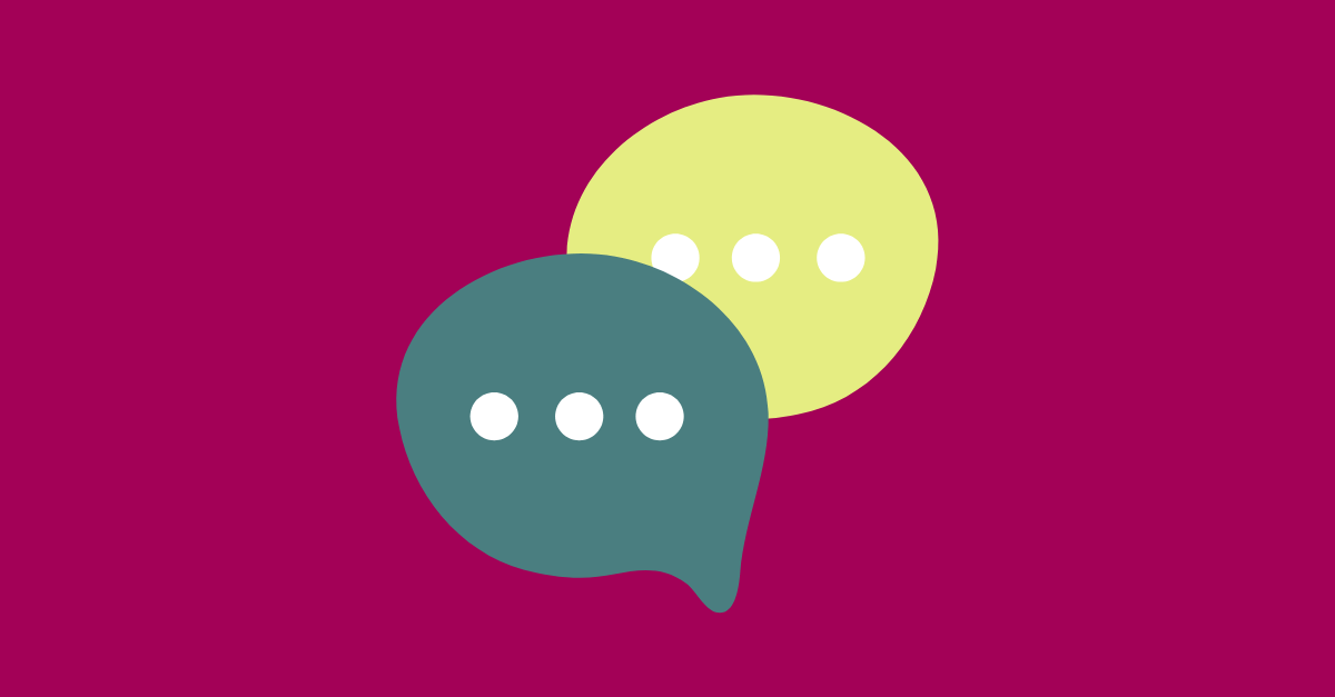Graphic of speech bubbles on a purple background