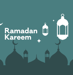 Text reads "Ramadan Kareem" with lanterns and mosque in background.