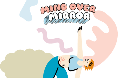 Mind Over Mirror graphic - avatar of a woman doing yoga and stretching