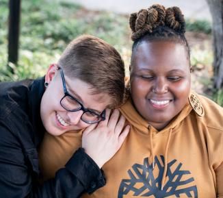 two friends laughing