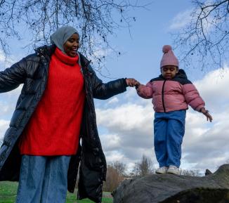 Mother and child out walking in nature