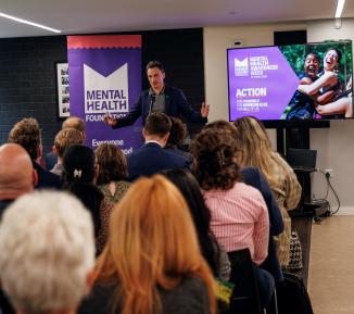 Mental Health Foundation CEO Mark Rowland addresses the crowd