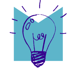 A hand-drawn illustration of a lightbulb in front of a light blue M-shaped container
