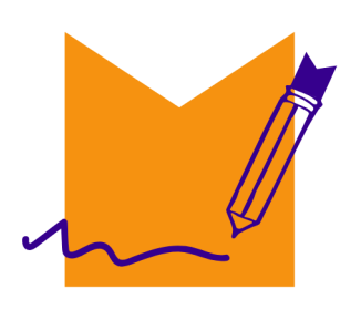 A hand-drawn illustration of a pencil writing in front of an orange colours background