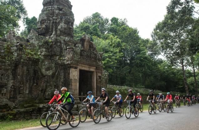 Cyclists in Cambodia and Vietnam