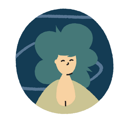 Graphic of a woman with blue hair