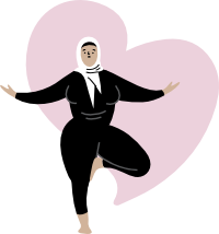 Graphic of avatar woman doing yoga