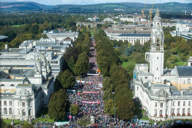 Photo of the runners from above during the Cardiff Half Marathon