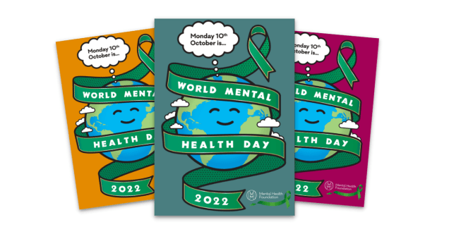 Green, orange and purple posters for World Mental Health Day