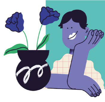 Lady and plant pot illustration