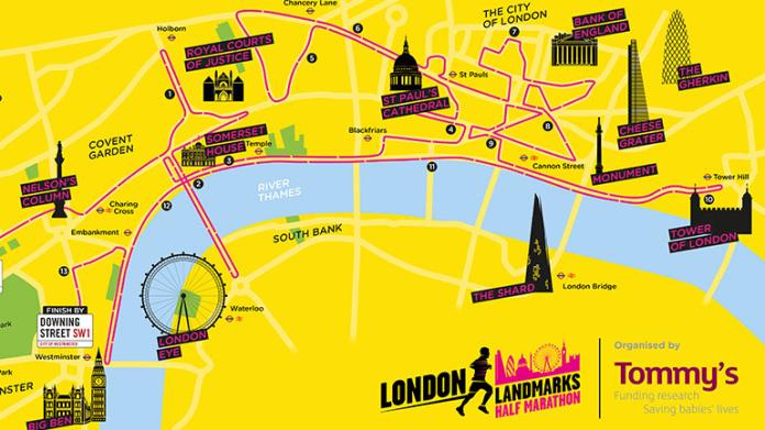 Image of the map for the London Landmarks Half Marathon