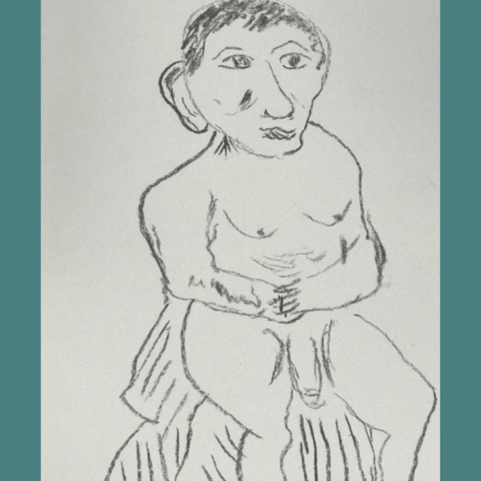 One sketch of a nude male model from the life art class