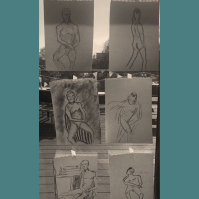 Collage of different sketches from a life art class