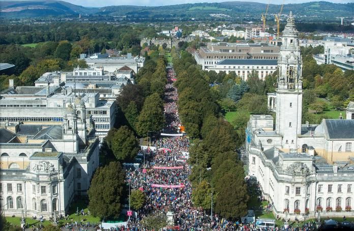 Photo of the runners from above during the Cardiff Half Marathon