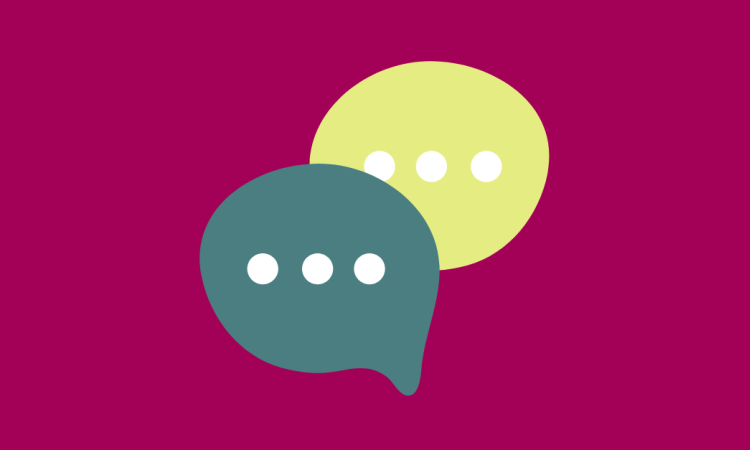 Graphic of speech bubbles on a purple background