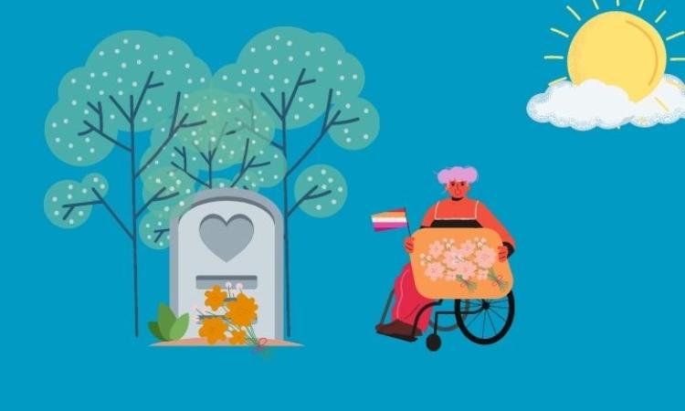 Woman in wheelchair in nature graphic