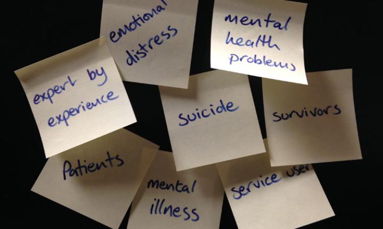 MH terminology words a post it note