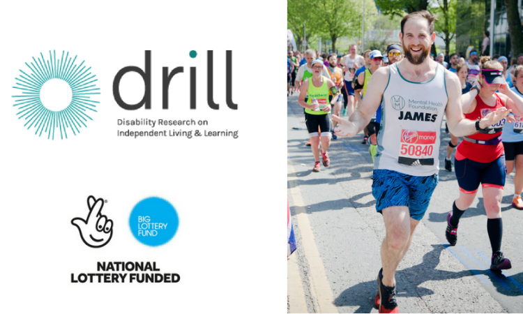 Image of a runner in a marathon, with the DRILL and NLF logos on the side