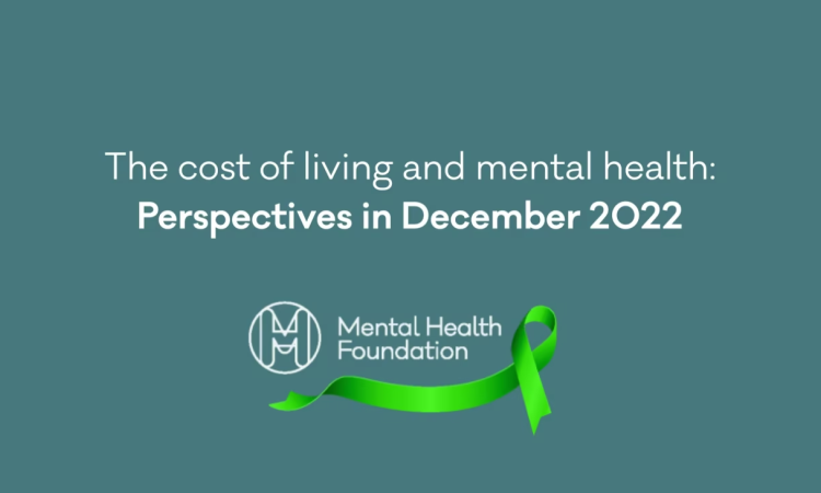 Text saying "the cost-of-living and mental health - perspectives in December 2022" on a teal background