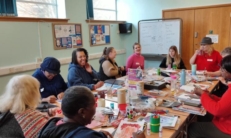 Group of women making art together