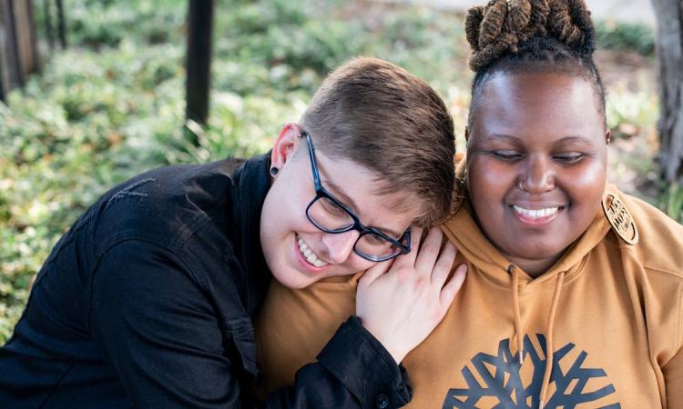 two friends laughing
