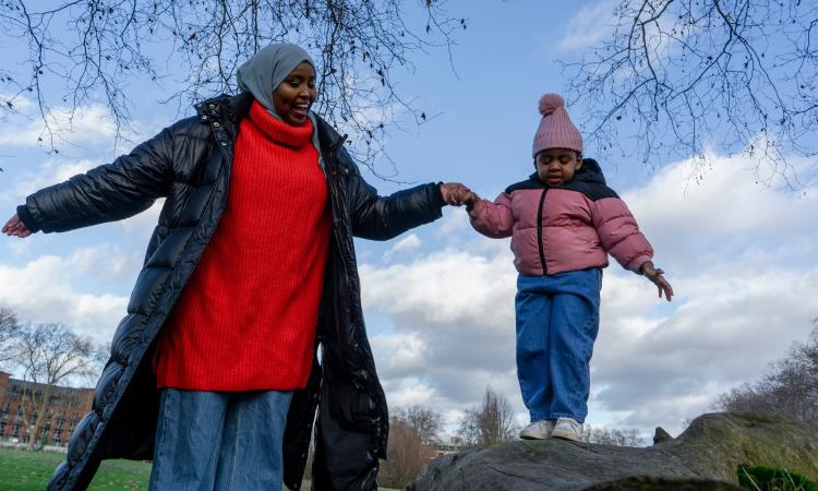 Mother and child out walking in nature