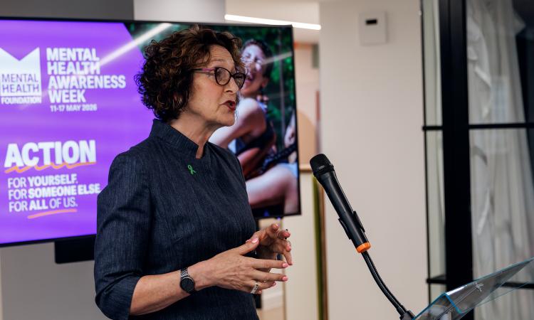 Minister for Mental Health, Baroness Gillian Merron talking at an event during Mental Health Awareness Week 2026