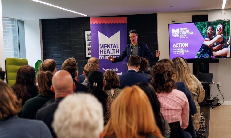 Mental Health Foundation CEO Mark Rowland addresses the crowd