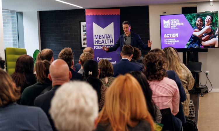 Mental Health Foundation CEO Mark Rowland addresses the crowd