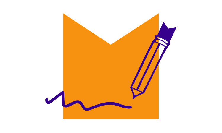 A hand-drawn illustration of a pencil writing in front of an orange colours background