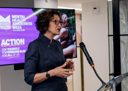 Minister for Mental Health, Baroness Gillian Merron talking at an event during Mental Health Awareness Week 2026