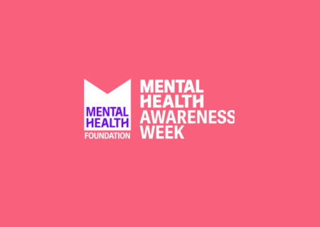 Mental Health Awareness Week logo on a coral background