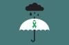 Graphic of an umbrella in the rain, with the Mental Health Foundation green ribbon symbol